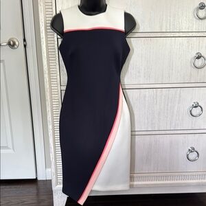 Tommy Hilfiger Blue and White Asymmetrical Sheath Dress